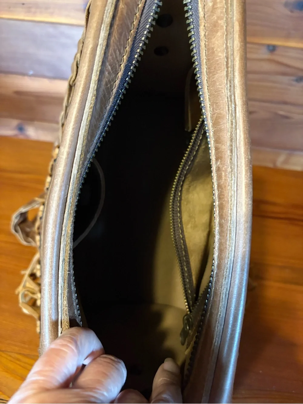 Women's Brown Leather Fringe Crossbody Bag by Saddleback Love 41